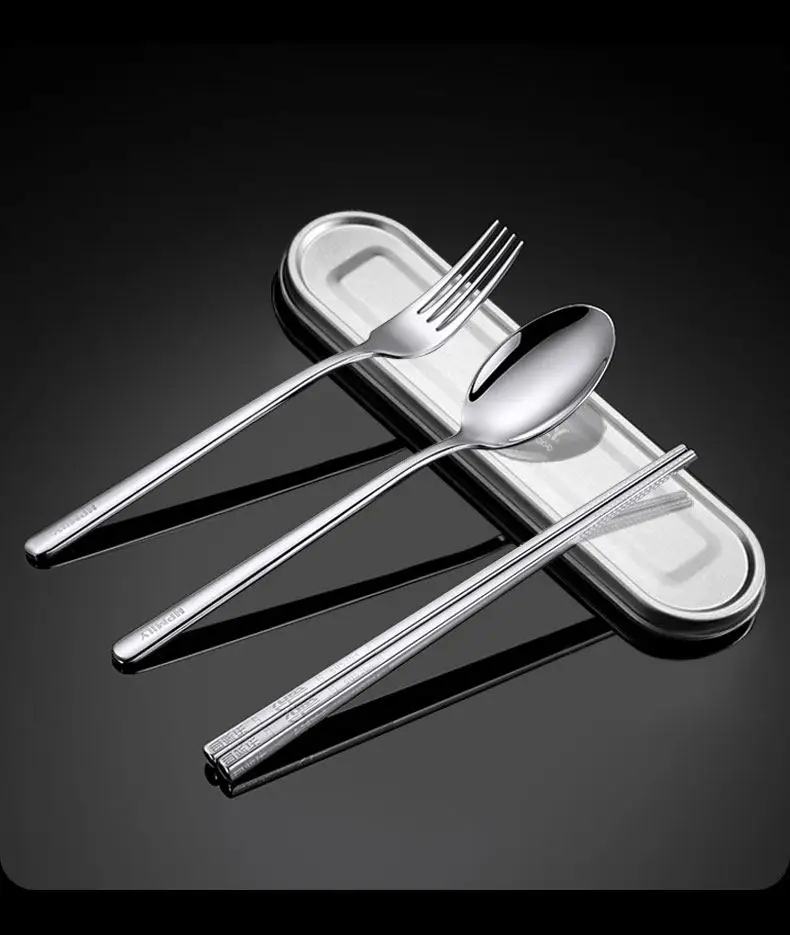 

YJQ stainless steel knife, fork, chopsticks, spoon set, three-piece set for students, portable tableware