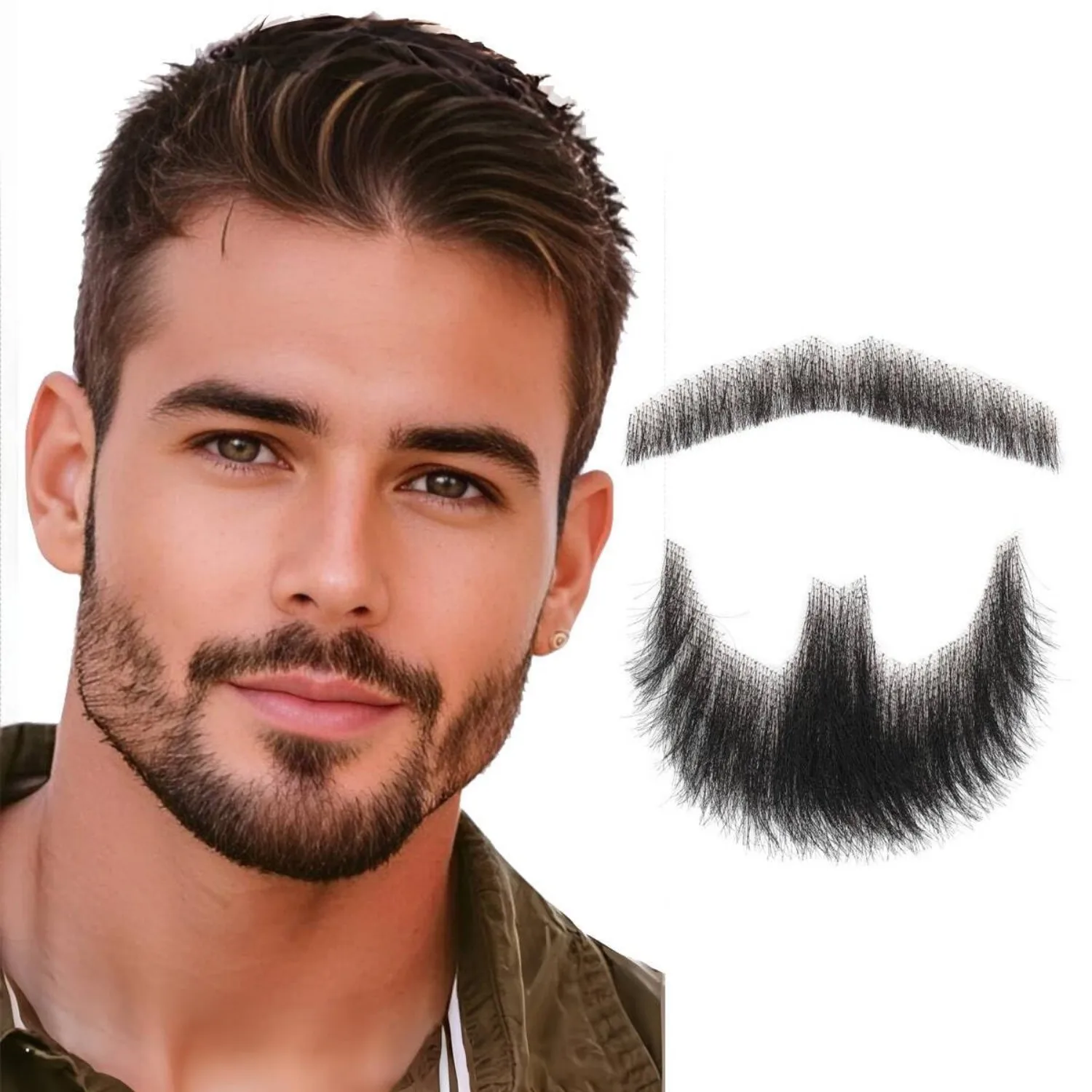 Fake Beard Trimmable and Customizable Human Fake Mustache Realistic Faux Facial Hair for Theatrical,Holiday, Drama, Party, Movie