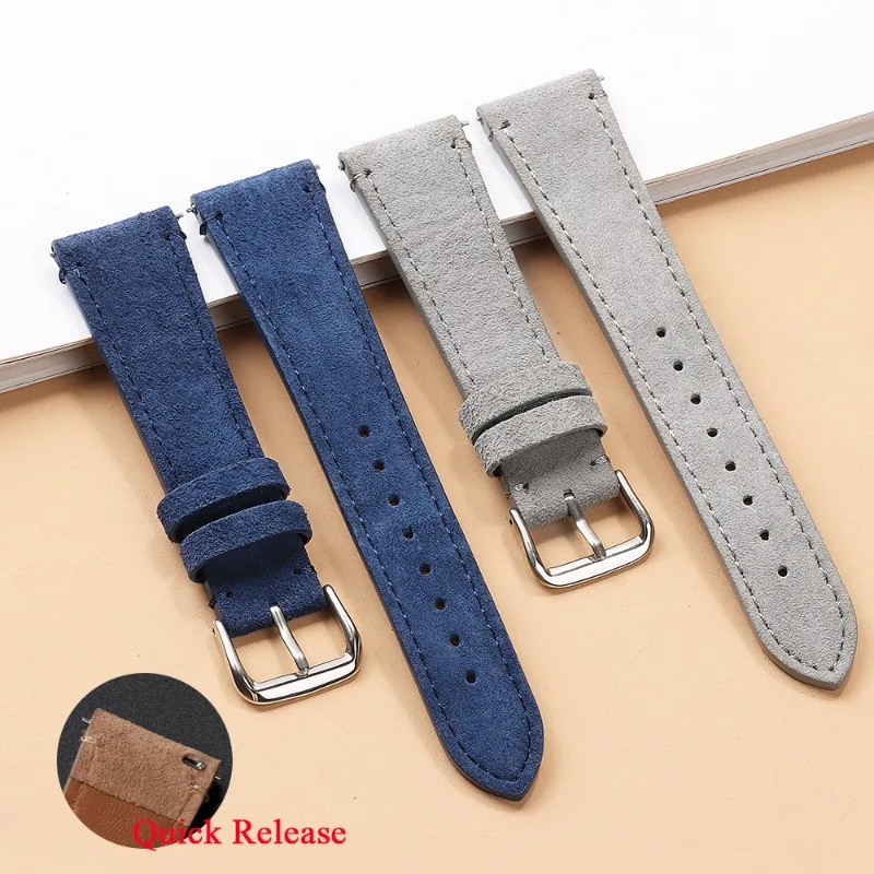 Vintage Suede Leather Watch Band 20mm 22mm Cowhide Stitching Bracelet for Seiko for Omega Quick Release Watch Strap Replacement