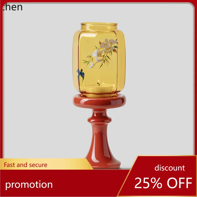 YFY candlestick glass chinoiserie ornament candle candlestick tea room atmosphere lamp ancient style