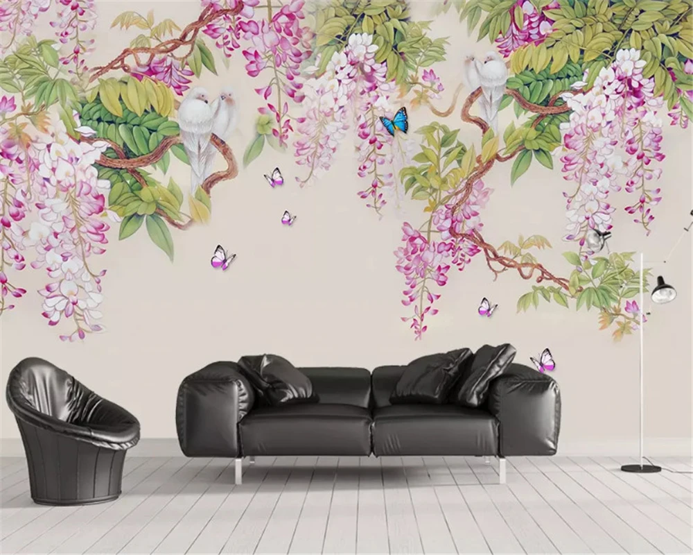 Custom 3D Wallpaper Retro European Style Flower Butterfly living room TV backdrop wall Study Room Bedroom Mural dining room 8d