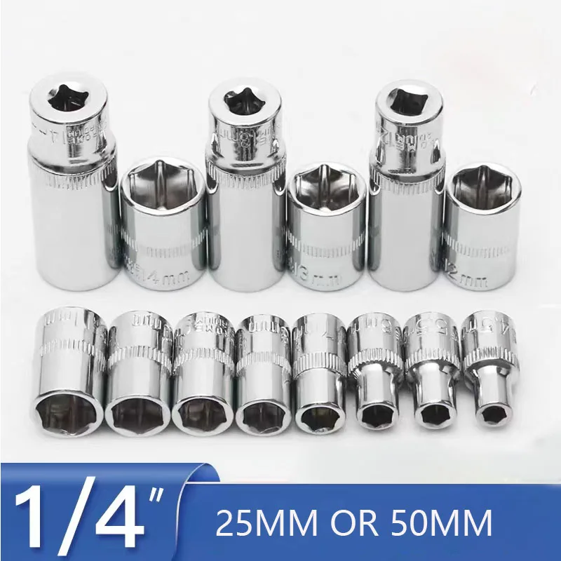 Hex Soquete Cabeça Nut Driver Chave de Soquete Adaptador Ratchet Wrench Head 25 mm 50 mm Comprimento Reparação Ferramentas Manuais Unidade