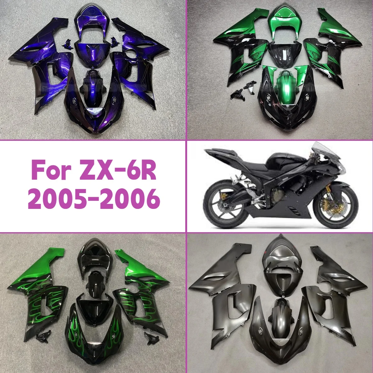 For 2005 2006 Kawasaki ZX-6R Injection Molded Motorcycle Fairings Panel Kit 05 06 ZX 6R Fairing Set