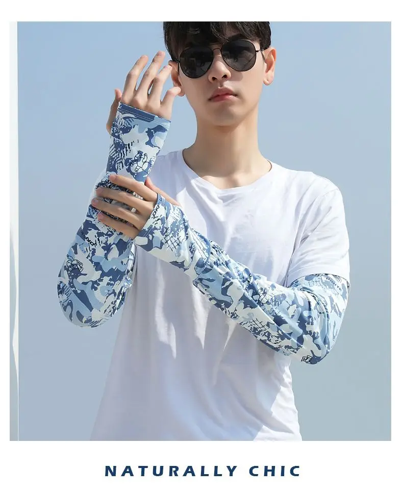 Tarnmuster-Ärmelschoner für Damen und Herren, Kühlende Angel- und Fahrrad-Ärmel für den Sommer, Atmungsaktiver UV-Schutz, Übergroße Sonnenschutz-Ärmel – Detail 10