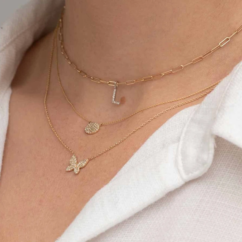 TIANDE Gold Color Necklace for Women Trendy Zircon Heart Star Butterfly Eye Chain Pendant 2022 Fashion Jewelry Wholesale