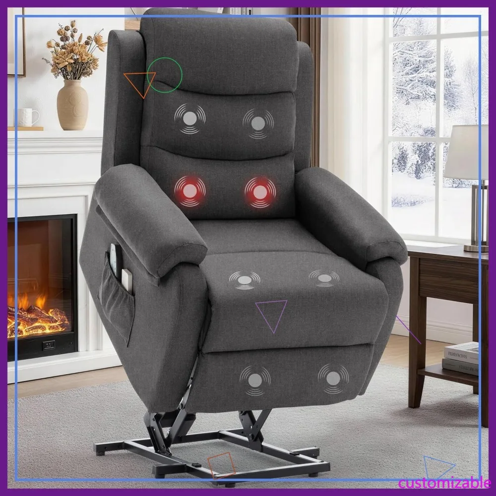 Sillón Reclinable Eléctrico con Masaje y Calor para Adultos Mayores, Diseño Compacto para Ahorrar Espacio, Gris Oscuro