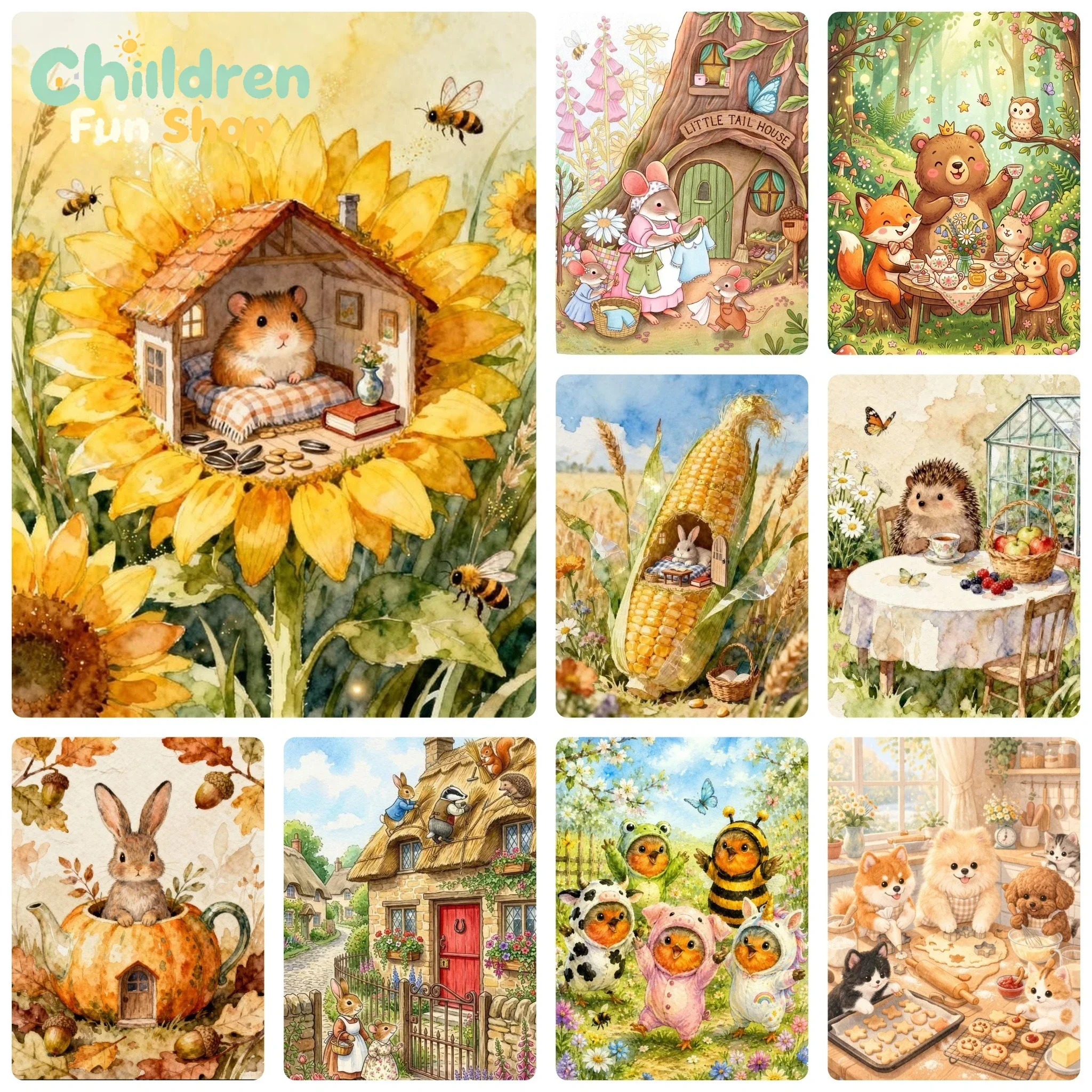 5D DIY Diamond Painting, Cute Fairytale Creatures Cozy Cottage Scene Art Picture, Relaxing DIY Craft, Holiday & Birthday Gift,