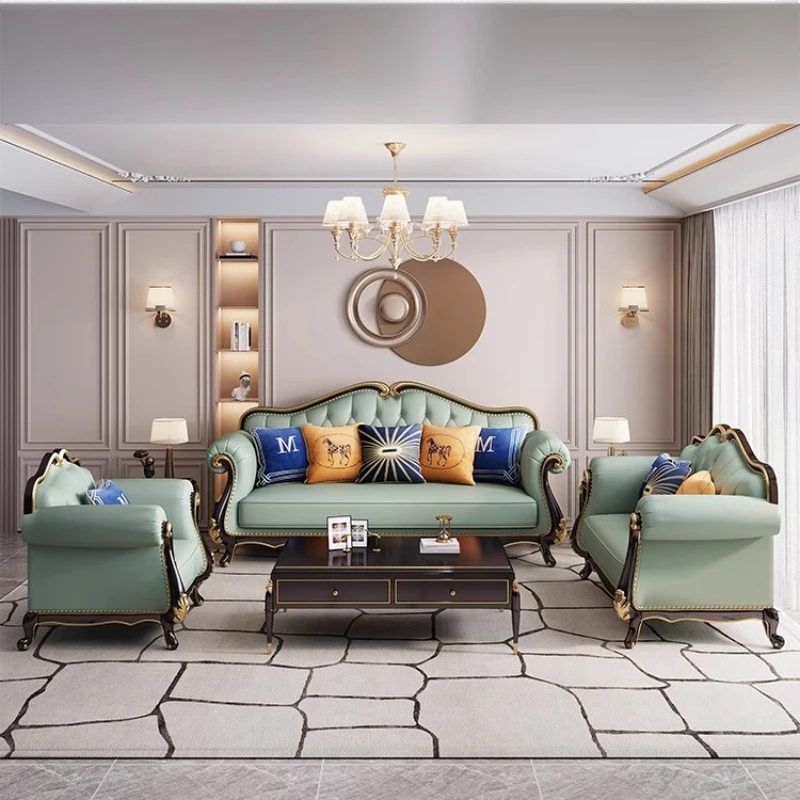 

American Luxury Living Room Sofa Genuine Leather Solid Wood Living Room Sofa Minimalist Relaxing Canape Salon House Accessories