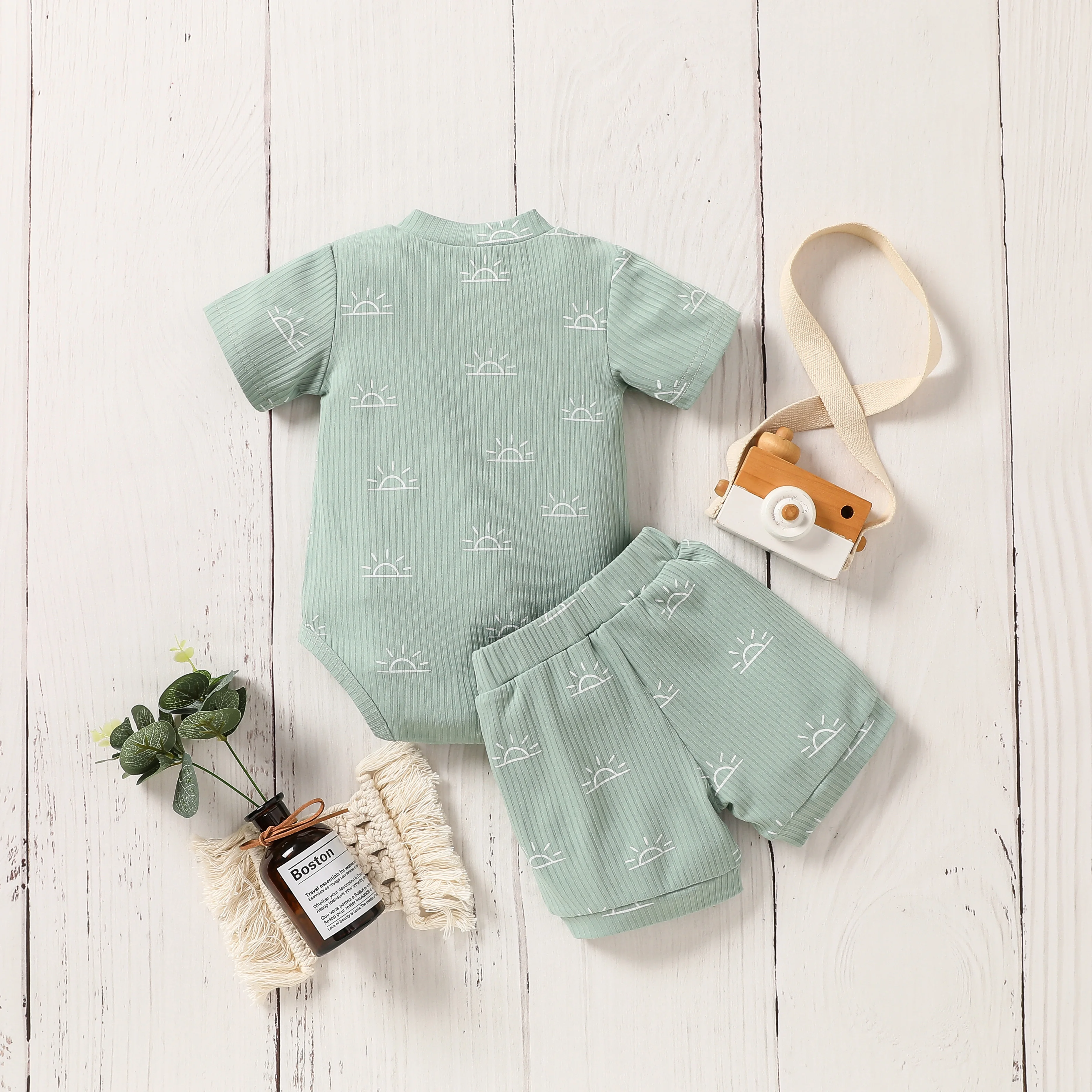 Baby Clothes Summer Short Sleeve Print Cute Sun For Newborn Top+ Pant With Bow Clothing Casual Set