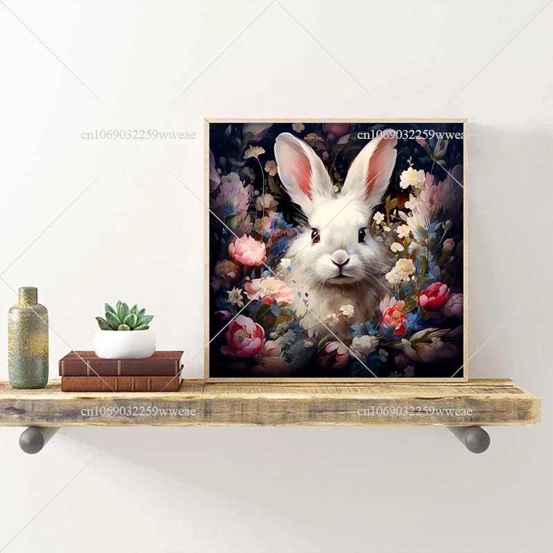 DIY Diamond Embroidery White Rabbit Diamond Painting By Numbers Floral Animal Mosaic Full Rhinestones Needlework Handmade Gift