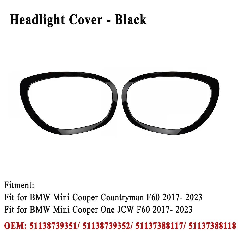 1 Pair Headlight / Tail Lights Shell Cover Ring Decoration Trim Sticker for MINI Countryman Cooper F60 One JCW 2017-2023