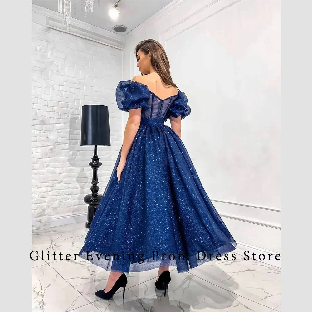 2024 Blue Elegant Simple Prom Dresses A-Line Sweetheart  Off The Shoulder Tulle Custom Made Evening Grows Vestidos De Festa