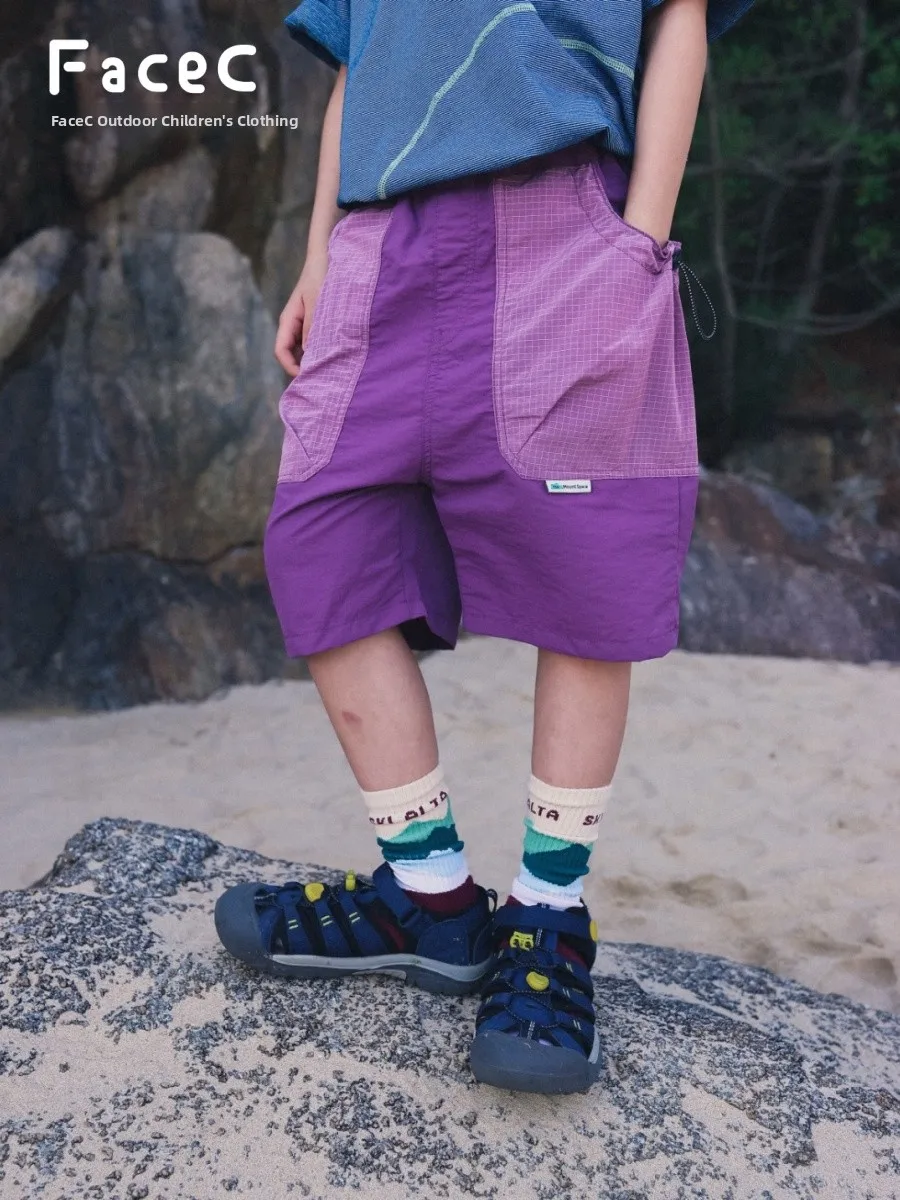 Facec Quick Dry Lightweight Breathable Outdoor Shorts for Boys Summer New Style Five-Quarter Length Elastic Waist Straight Leg