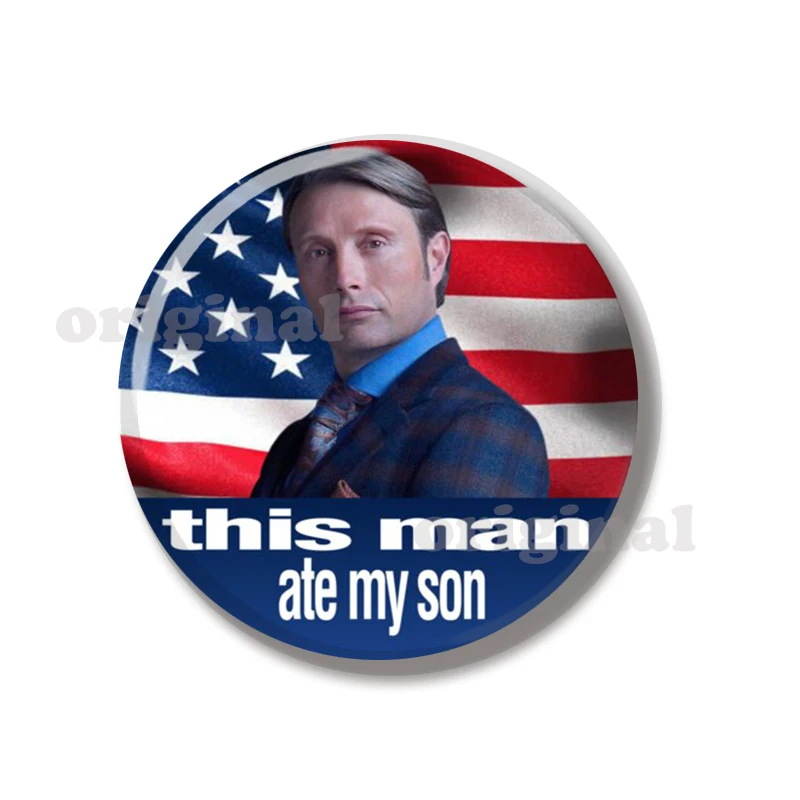 44MM Hannibal este hombre comió mi hijo Pin botón suave Pin joyería insignia creativa broche de dibujos animados Pin de solapa bolsa mochila sombrero decorar