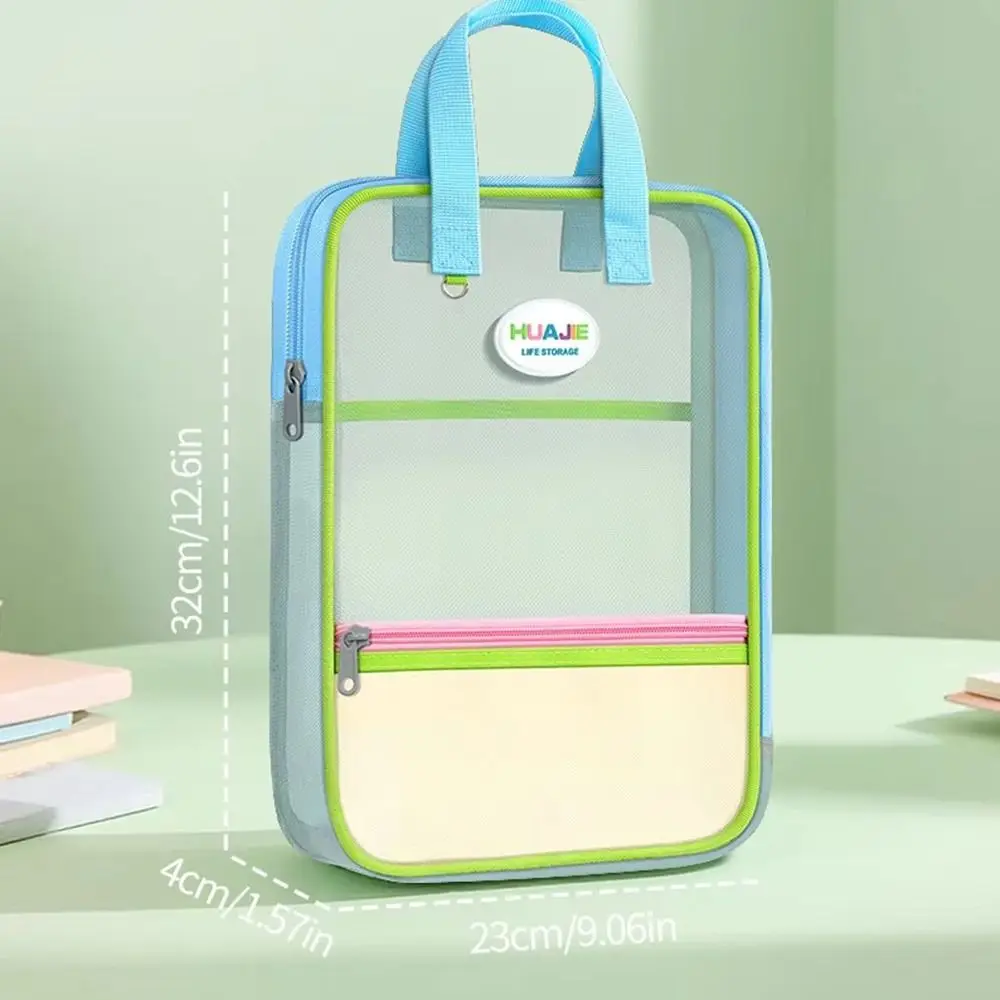 Large Capacity L-shape Large Opening File Bag Transparent Handheld Tutoring Bag Zipper Storage Bag Students