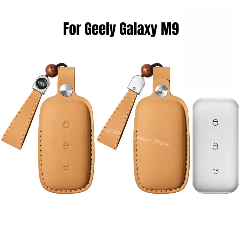 

For Geely Galaxy M9 2025 2026 Electric Vehicle Key Case Shell Nappa Leather Key Fob Cover Keychain Interior Modified Accessories