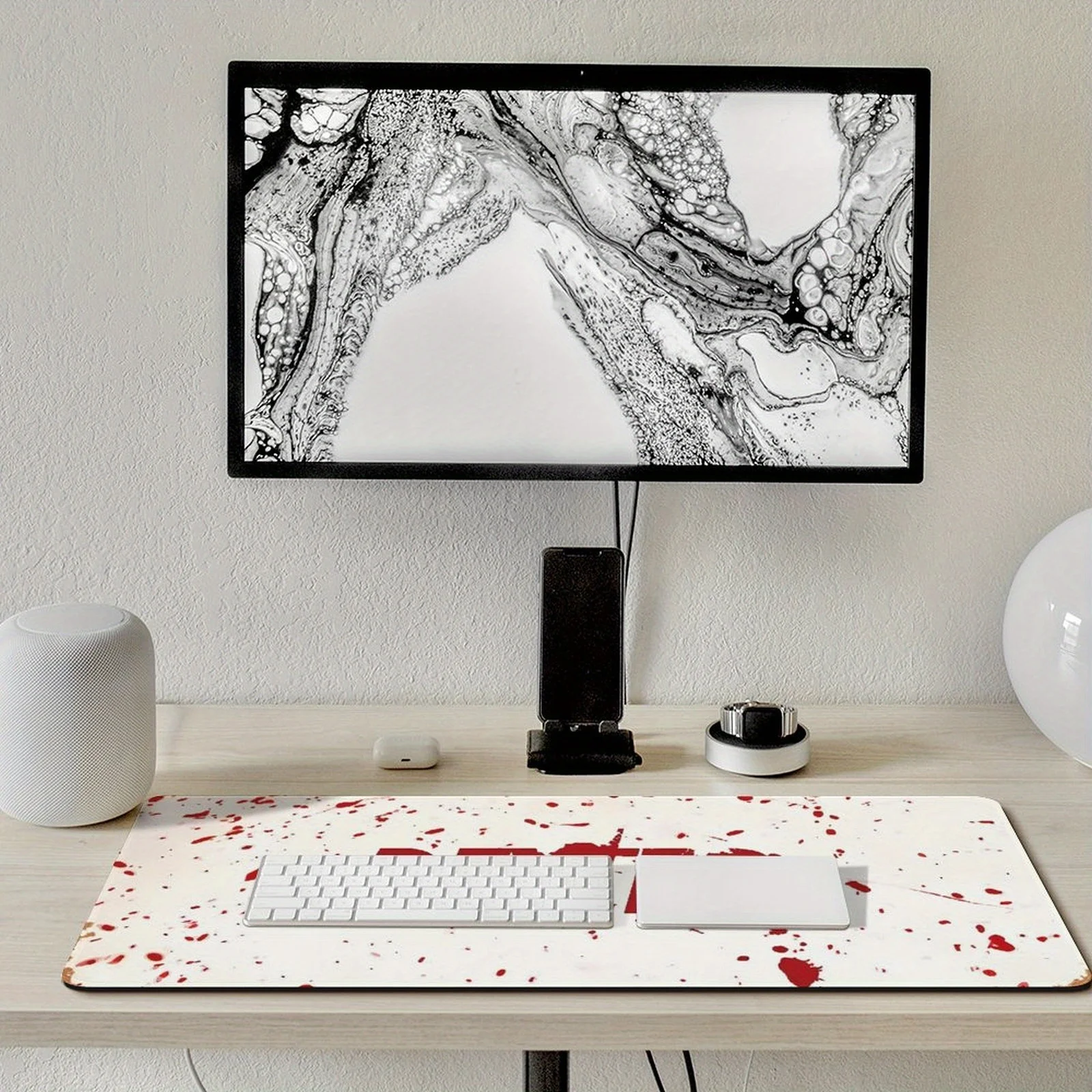 لوحة ماوس ولوحة مفاتيح كبيرة جدًا بتصميم مستوحى من برنامج Dexter TV Show - سجادة مكتب لمشهد الجريمة الحمراء مع شعار Dexter، Dura