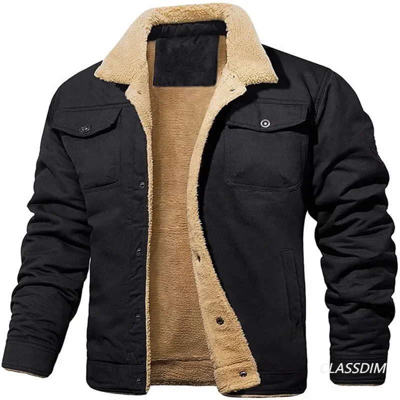 New Men Multi Pockets Winter Jackets Fleece Warm Coats Good Quality Male Cotton Casual Tooling Jackets Outwear Coats Size 3XL