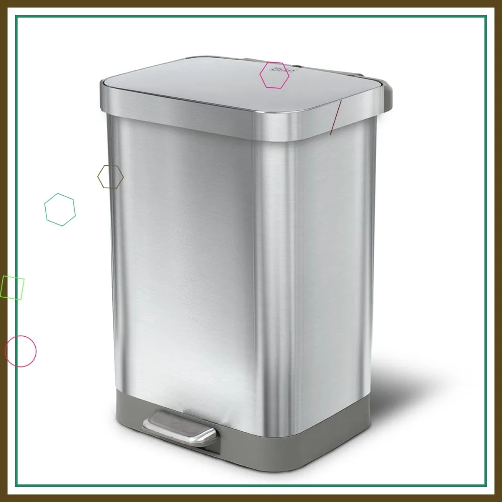 

Stainless Steel Step Trash Can with Odor Protection, Soft Close Lid, Foot Pedal, and Bag Holder - 13 Gallon Kitchen Garbage Bin
