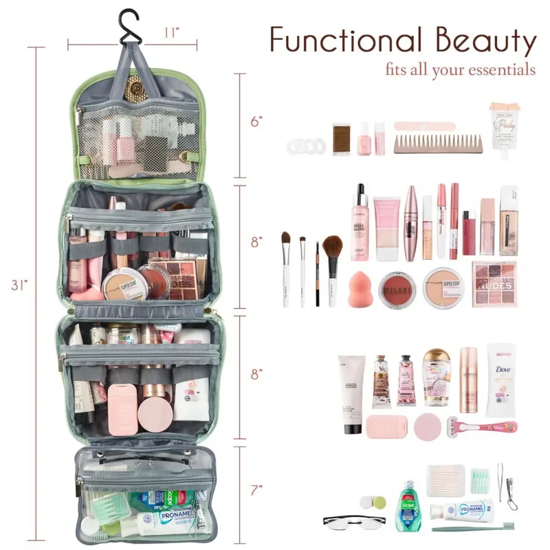 

Fashion Toiletry Bag Hanging Travel Makeup Four-fold Type PU Washbag Hangable Waterproof Round Buckle Transparent Makeup Bag