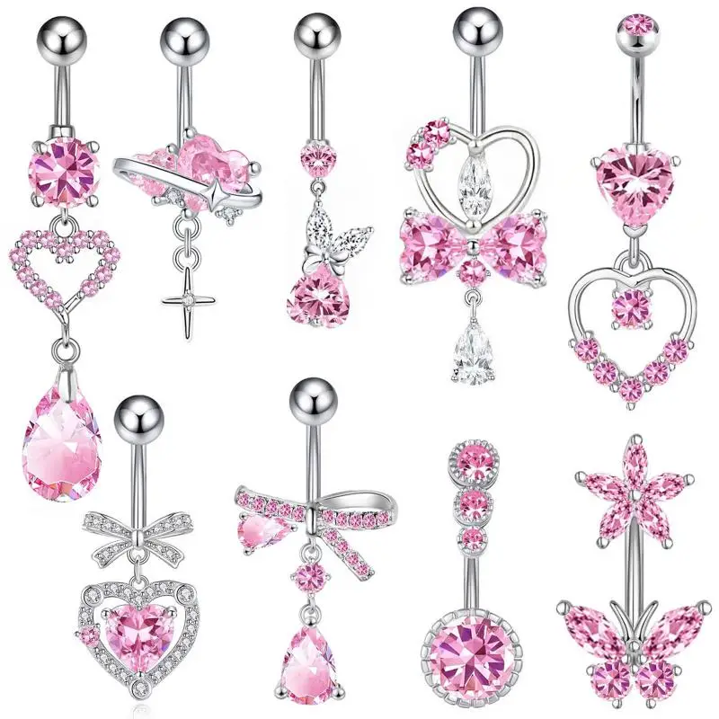 Fashion Belly Button Piercing Jewelry Hypoallergenic Stainless Steel Sparkle Zircon Navel Ring Gift