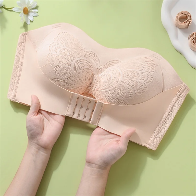 Women Push Up Bra Sexy Strapless Invisible Underwear  Front Closure Plus Size Breathable Butterfly Brassiere Female Lingerie