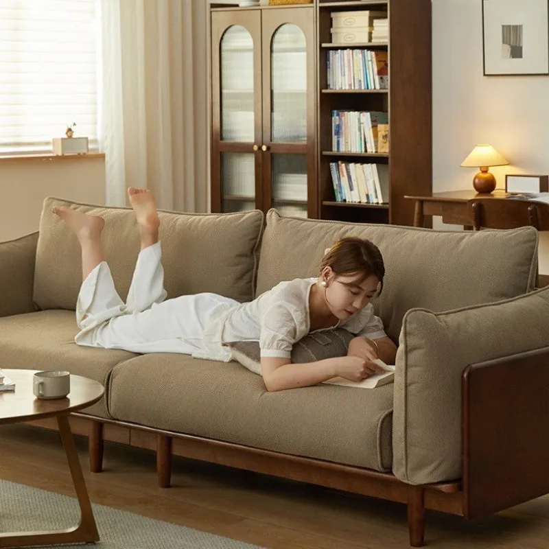 

Fabric sofa Living room large three-person sofa removable and washable walnut corduroy sofa