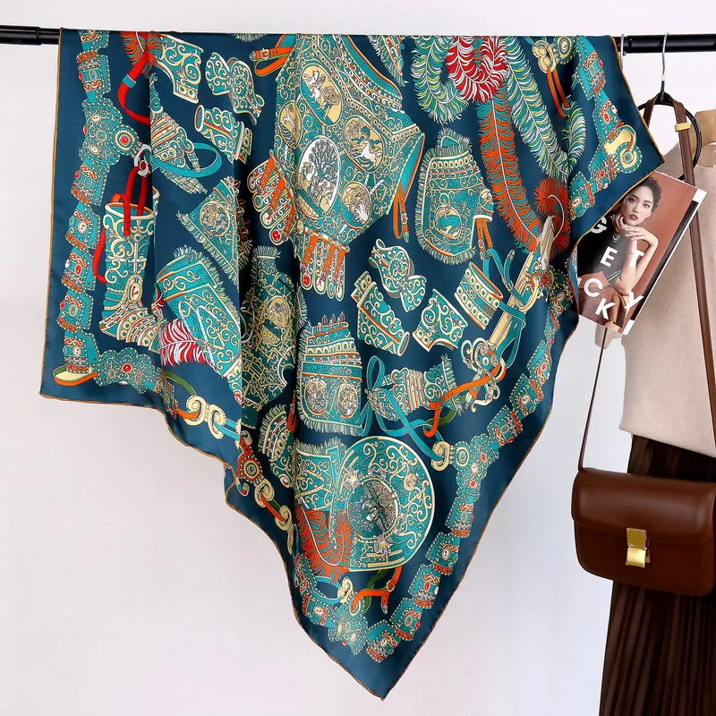

Mulberry Silk Scarf Large Square Shawl 110cm Luxury Designer Bandanas Women Summer Hair Bag Belt Accessories Gift