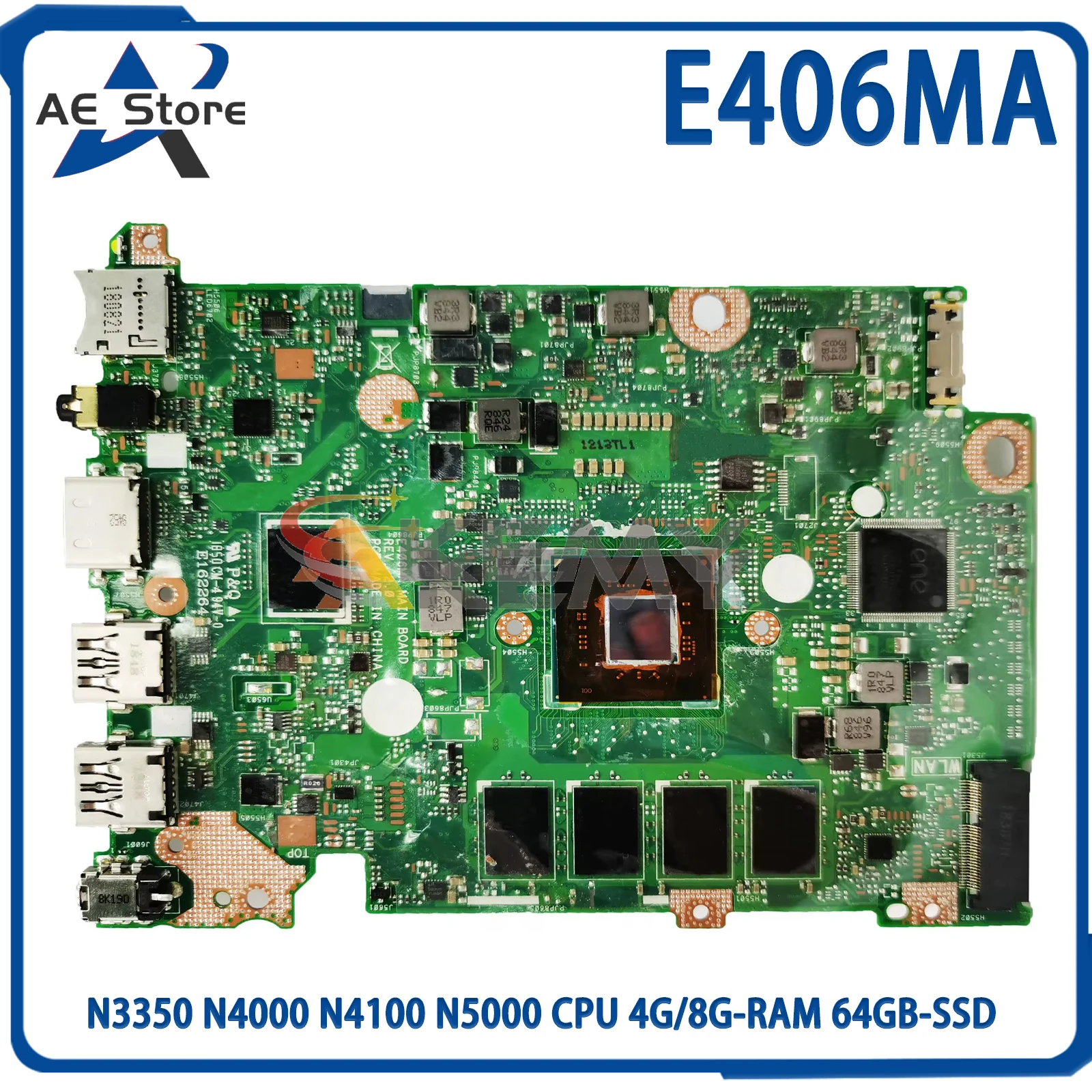 AE E406MA Carte Mère D'ordinateur Portable Pour Asus L406MA E406MAS E406MA Carte Mère Avec N3350 N4000 N4100 N5000 CPU 4G/8G-RAM 64GB-SSD