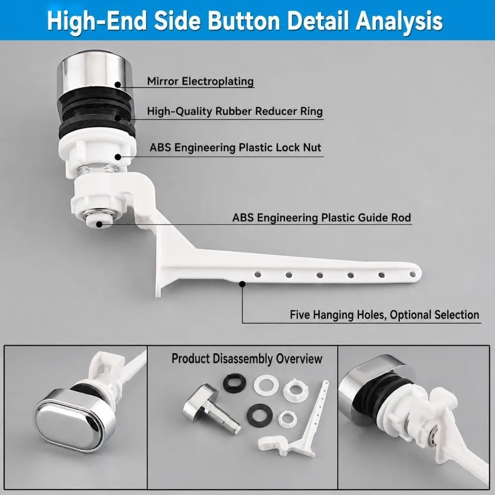 Side Mount Toilet Flush Handle Stainless Steel Pull Rod Toilet Tank Handle Water Tank Side Handle Plumbing Replacement