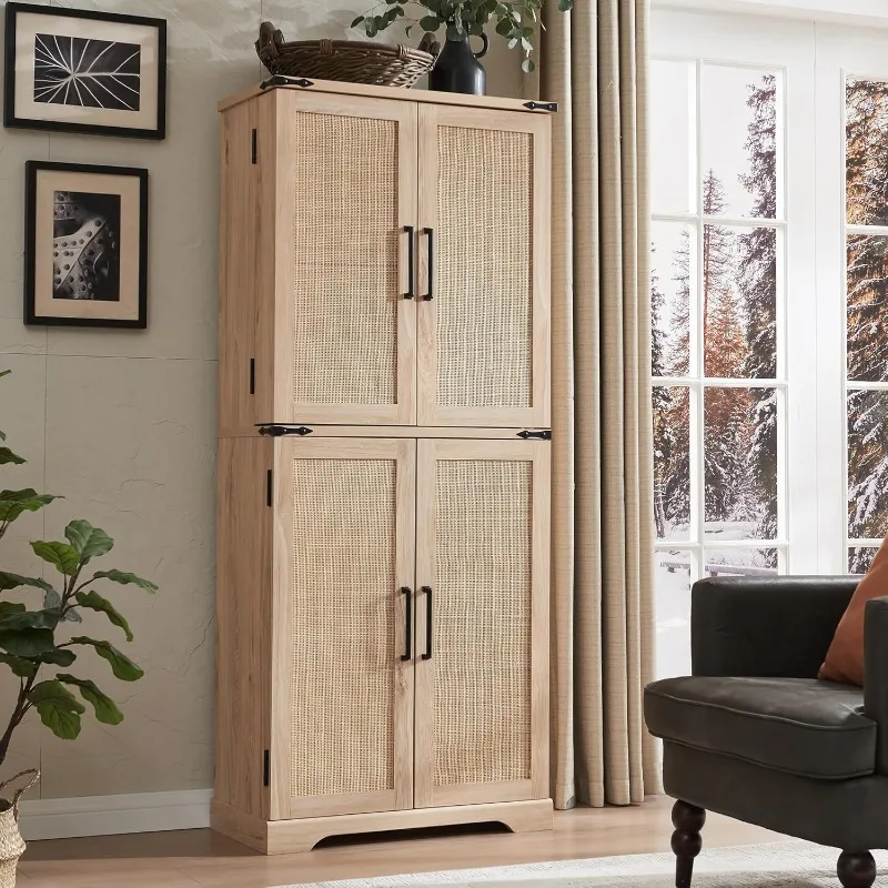 Kitchen Pantry with Doors Storage Cabinet with Organizer Drawer and Adjustable Shelves Wood Cupboard for Dining Room and Hallway