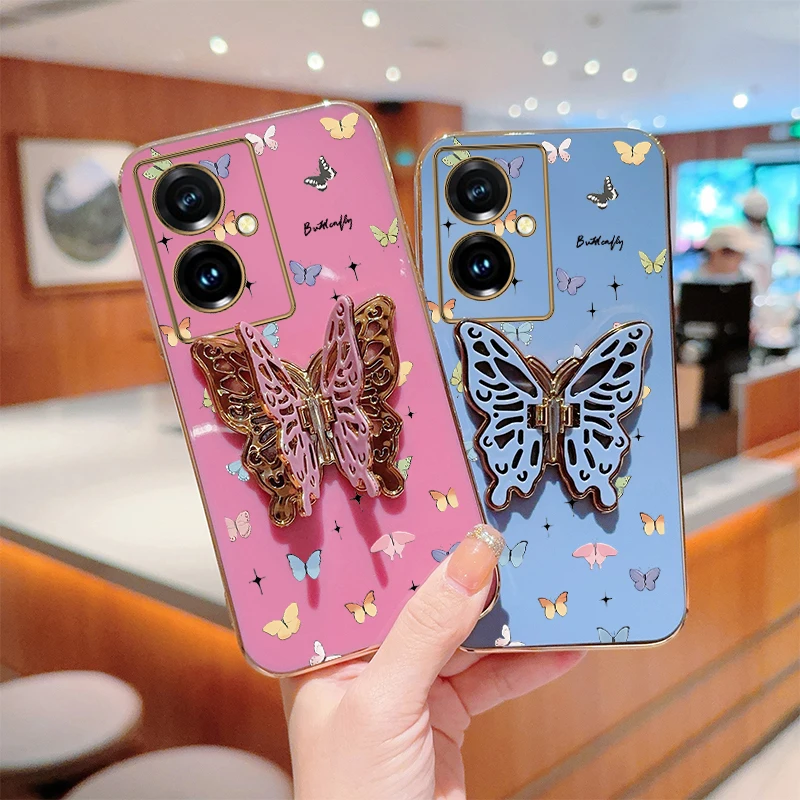 Y 78 Plus Little Butterfly Plating Holder Phone Case For VIVO Y85 Y200i Y91 Y100 Y35Plus Y93 X100S Y76S Y35 X100 Y28 Y77 Cover