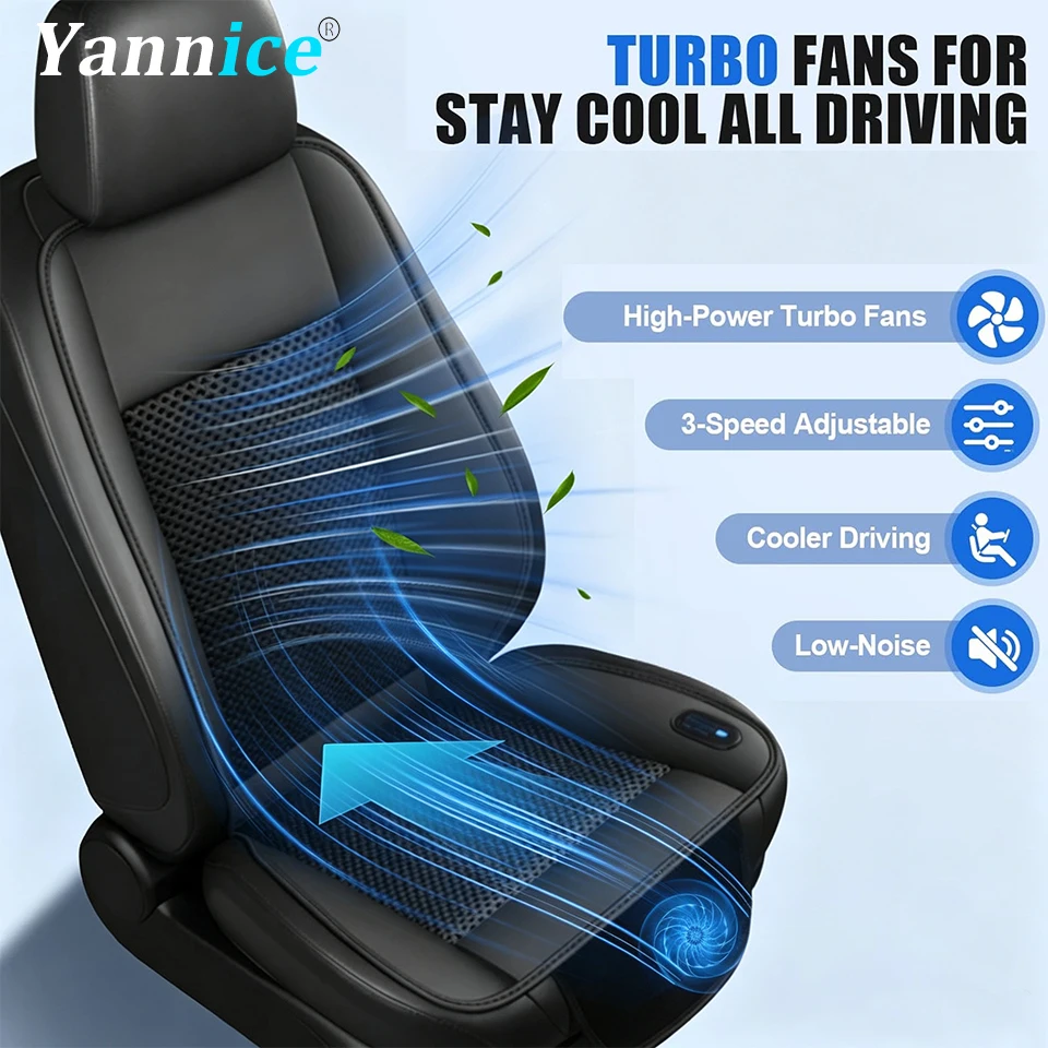 Cooling Car Seat Cover with Powerful Fan 5V USB Universal Fit Ventilated Breathable Cooling Car Seat Cushion for Car Home Office