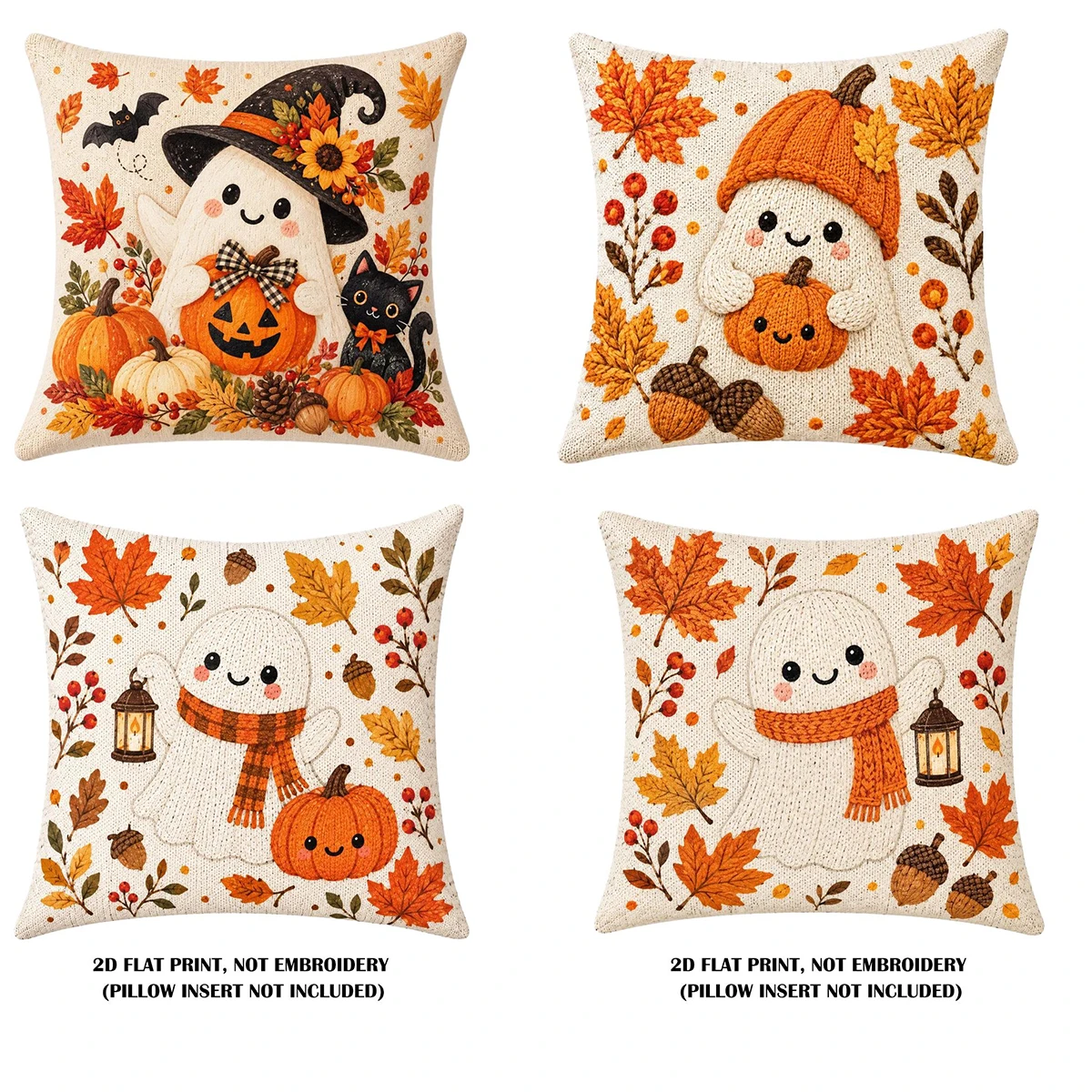 Fall Throw Pillow Cover 18In Halloween Pumpkin Ghost Decorative Pillow Cover, Farmhouse Cushion Case Decor for Sofa Living Room