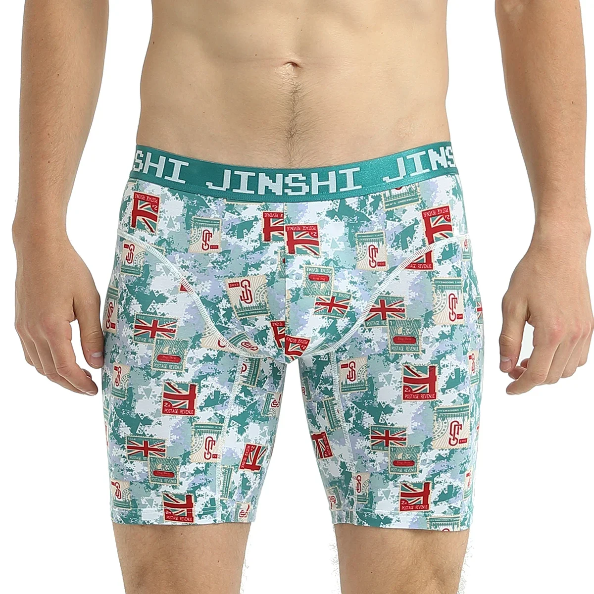 Jinshi Mens Boxer Briefs Long Leg Print Bamboo Boxers Homme Panties No Ride UP UnderPants