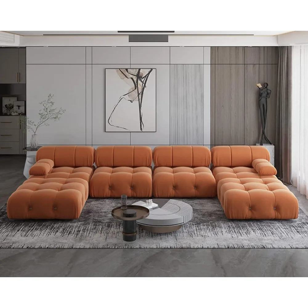 

Living Room Sofa, U-Shaped Modular Sectional Couch, 138"" Minimalist Velvet Sofas, Convertible Couches, Modern Sectional Sofa