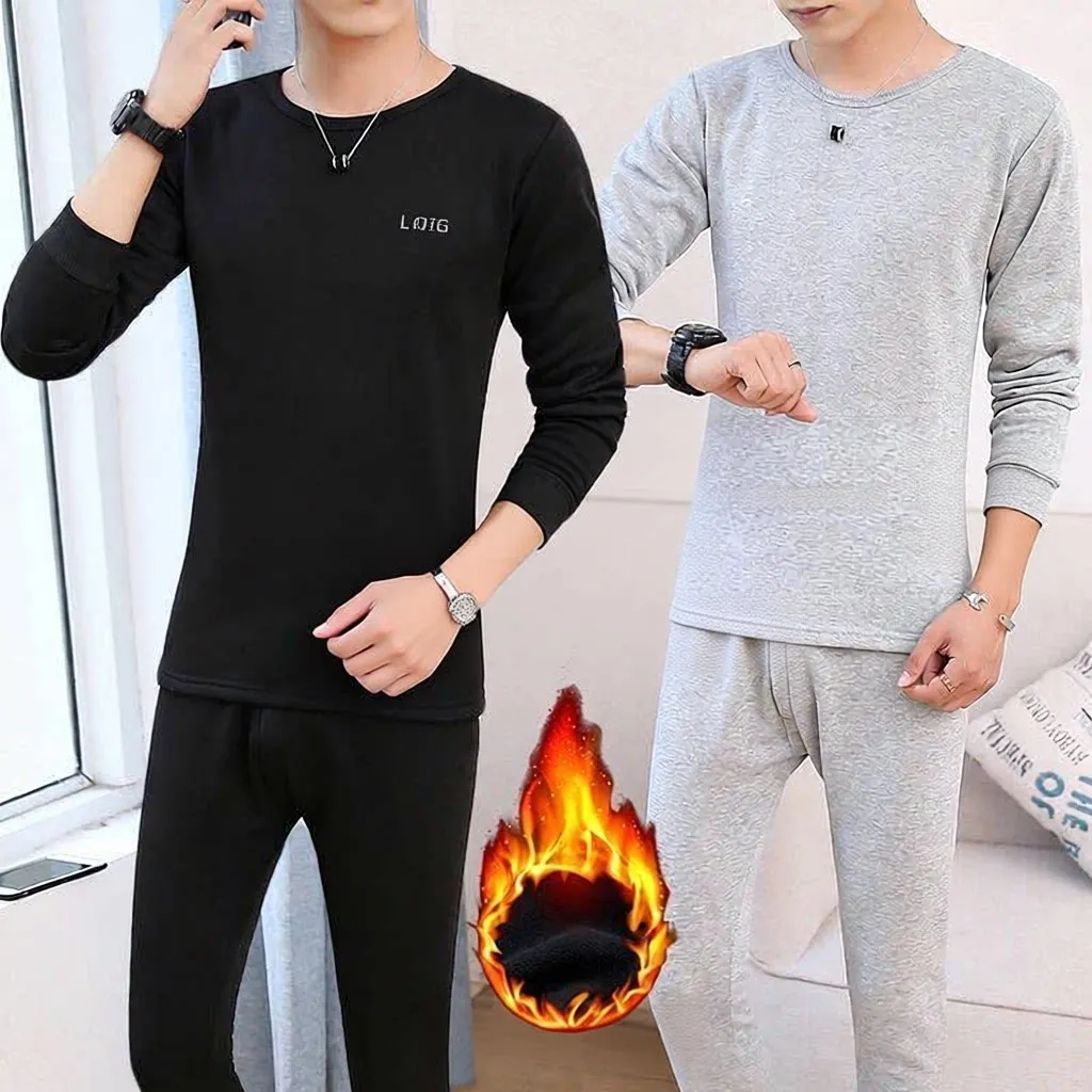 

Thickened Fleece Warm Underwear Set for Men Long Pants One-Piece Suit Winter Thermal Wear Slimming Base Layer Clothing