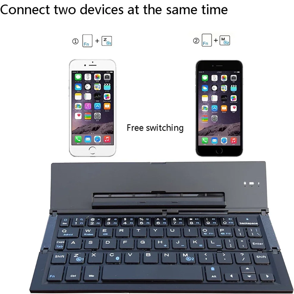 Folding Bluetooth Keyboard Foldable Wireless Keyboard with Pocket Size, Aluminum Alloy Housing, for pad, iPhone,Android Devices