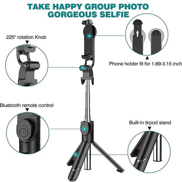 Extendable Handheld Selfie Stick Tripod with Remote Shutter Self-timer Tripod Portable Mobile Phone Bracket Foldable Phone Stand