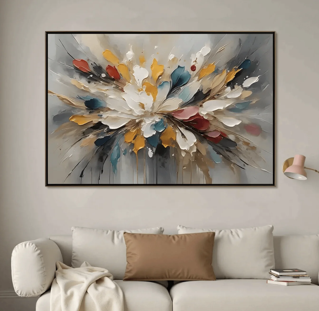 Vibrant Abstract Floral Canvas Prints, Thick Impasto Colorful Flower Posters Living Room Bedroom Modern Farmhouse Home Decor