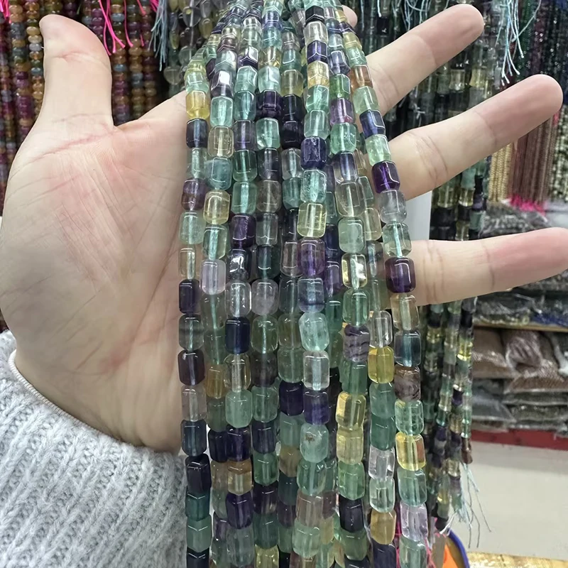 

Натуральные разноцветные бусины из флюорита в форме колонны 7*9 мм, оптовые бусины-талисманы для изготовления ювелирных изделий, украшений ручной работы, целебные бусины для DIY