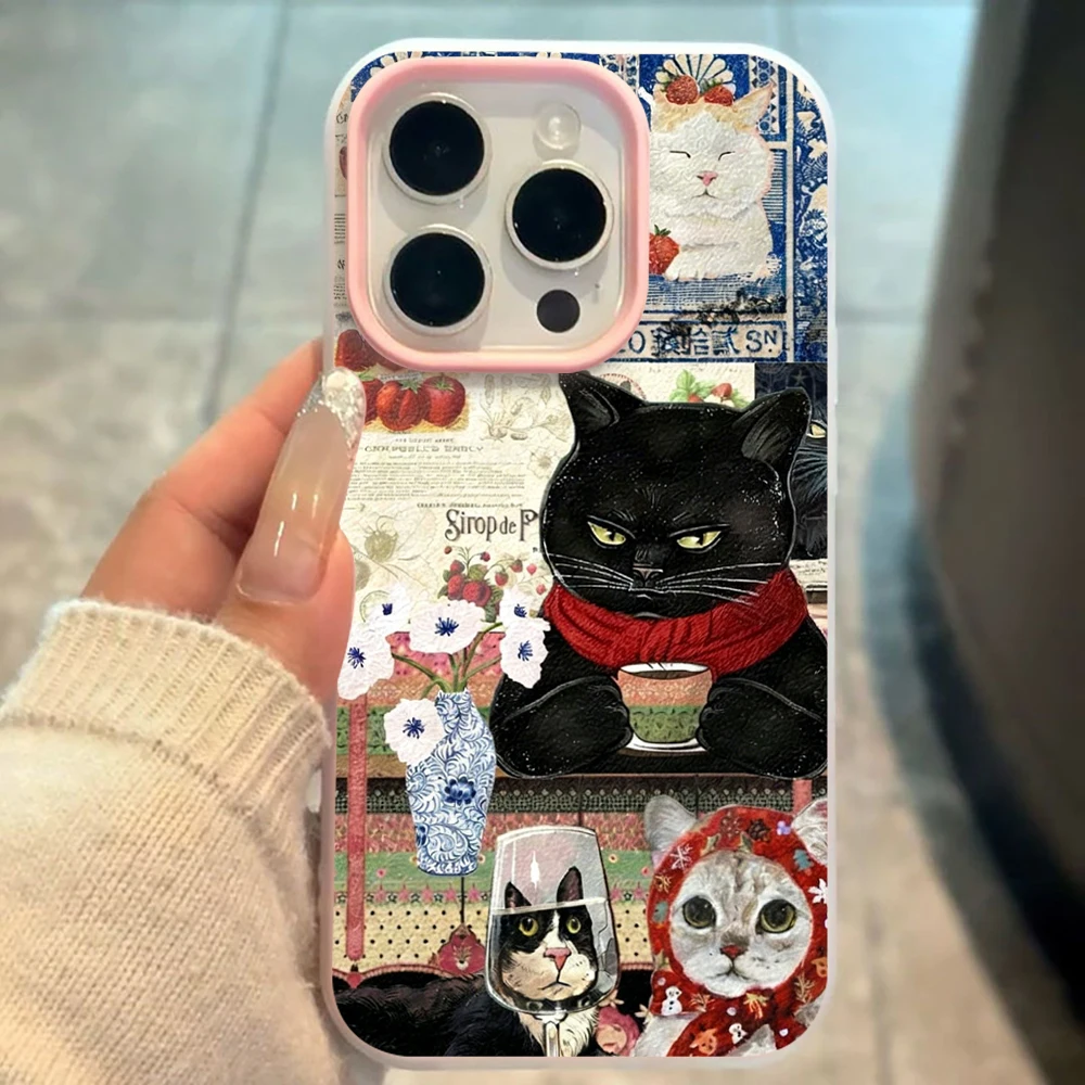 für Samsung Galaxy A16 A15 A55 A35 A36 A56 S26 S25 S24 Ultra S23 S21 S22Plus Retro Katzen-Collage Niedliche Handyhülle Silikon-Cover – Detail 2