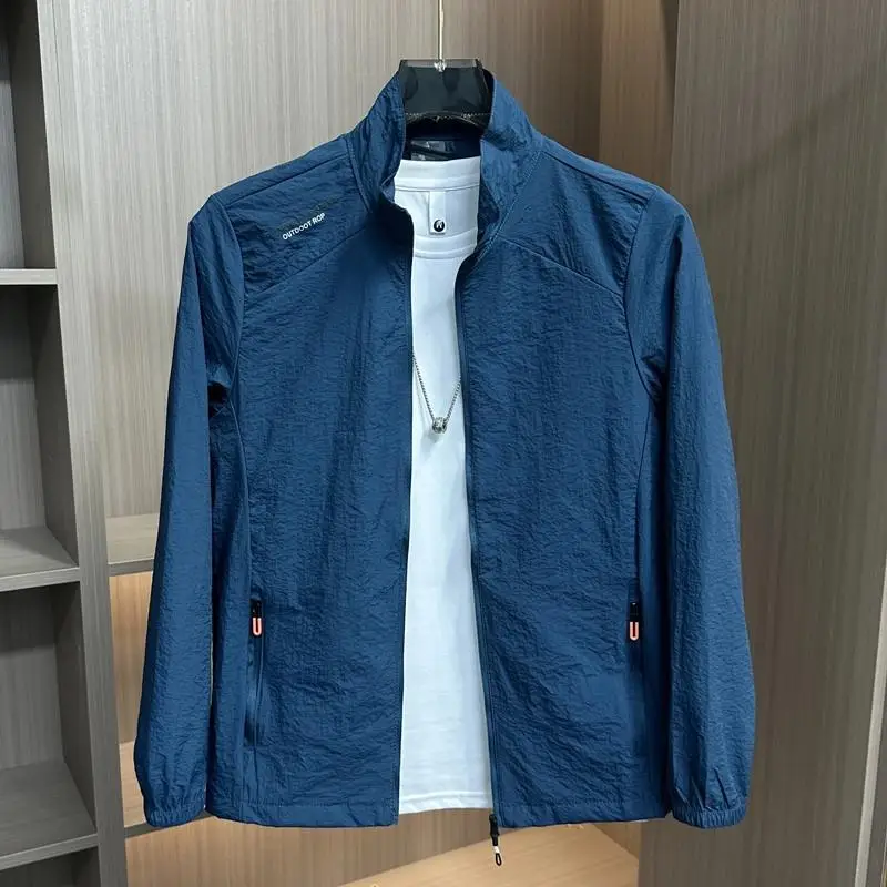 

Легкая летняя повседневная мужская куртка: дышащая, модная, с защитой от солнца, V-образный вырез, длинный рукав, удобная для путешествий, однотонная