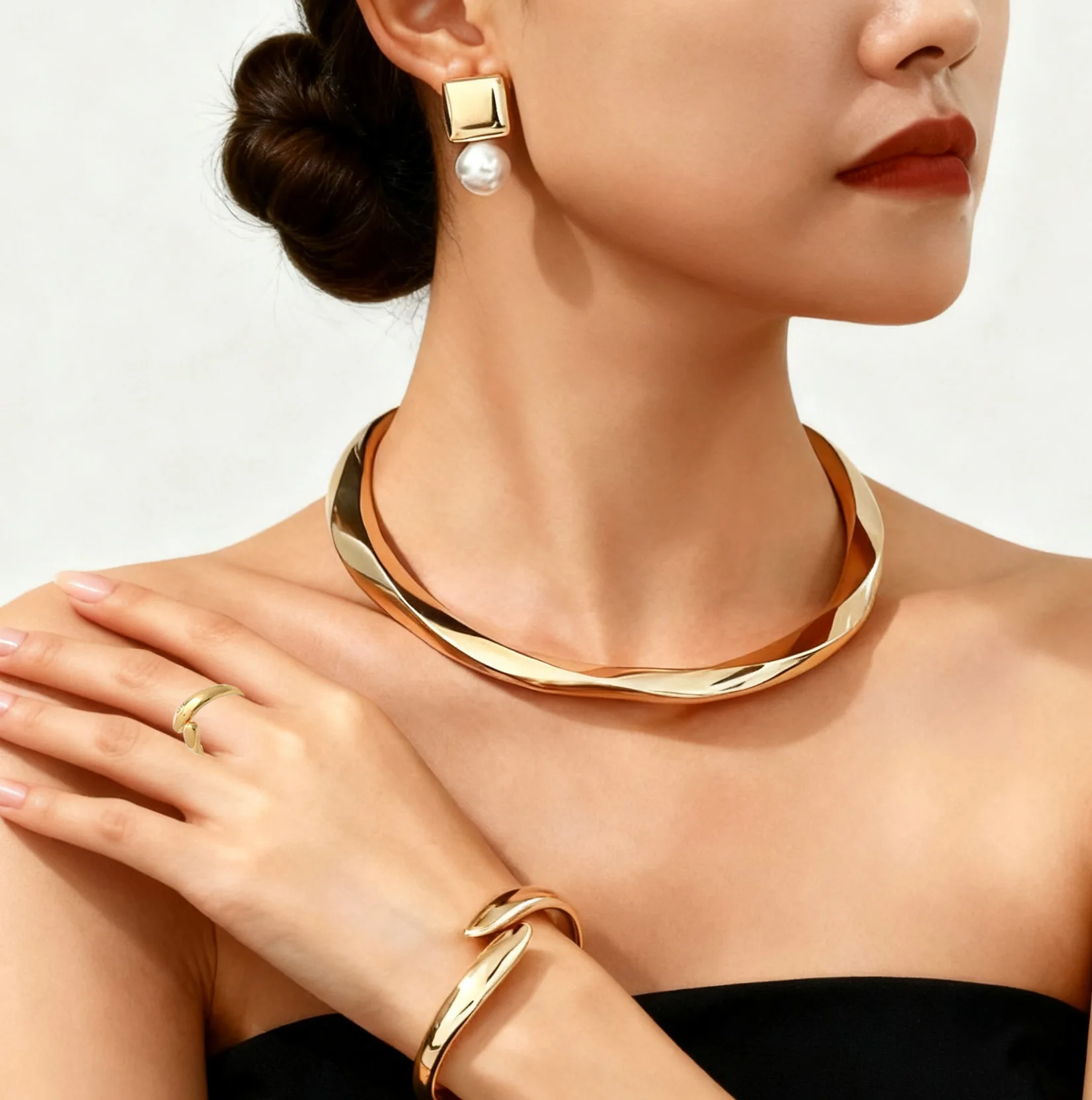 Fashion Geometry Choker Necklace Jewelry Sets Women Open Bangle Chunky Chain Party Jewellery Steampunk New