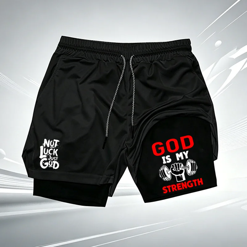 Summer Men 2 In 1 Gym Shorts Faith Fitness Print Quick Dry Running Training Shorts With Hidden Pocket Sports Short Pants wx305