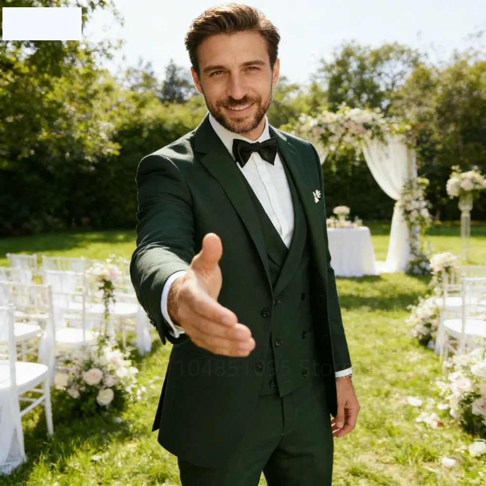 

Dark Green Slim Fit 3 Piece Men's Tuxedo Suits with Notched Lapel for Groom Wedding Business Man Clothing Jacket Pants Vest Set