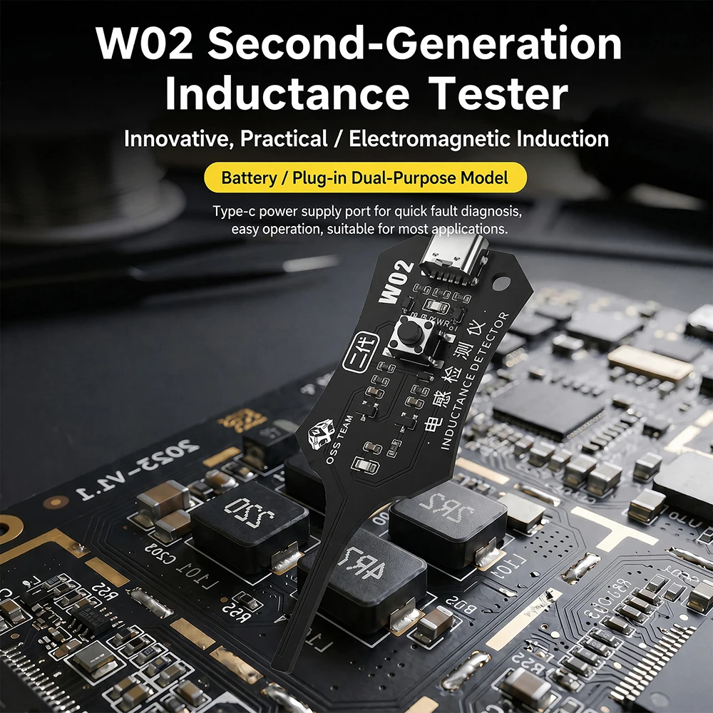 W02 Upgraded Inductance Tester Type-C/Battery Powered Electromagnetic Induction Quick Fault Check Coil Tester Inductor Detector