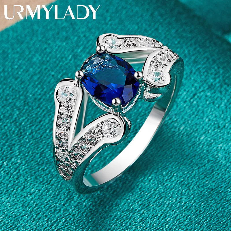 URMYLADY 925 Sterling Silver AAAAA Niebieska cyrkonia 7-10 #   Pierścionek dla kobiet Moda Ślub Impreza Urok Biżuteria — zdjęcie 5