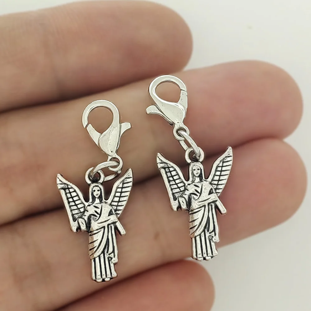 Porte-clés ange gardien, 30x12mm, avec fermoir mousqueton, pendentifs flottants Sentia pour bijoux à faire soi-même, porte-clés pour sac, C335, 10 pièces