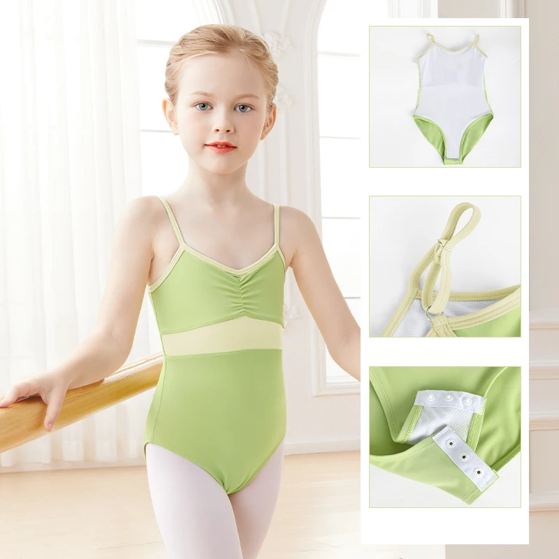 Girls Kids Ballet Leotards Color Splicing Camisole Leotards Teen Dance Gymnastic Bodysuits with Adjustable Shoulder Straps